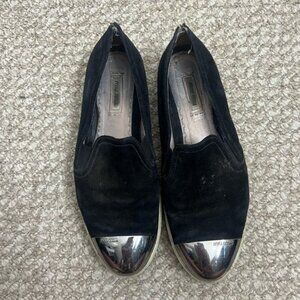 Miu Miu Black Flats with Silver Toe Cap
